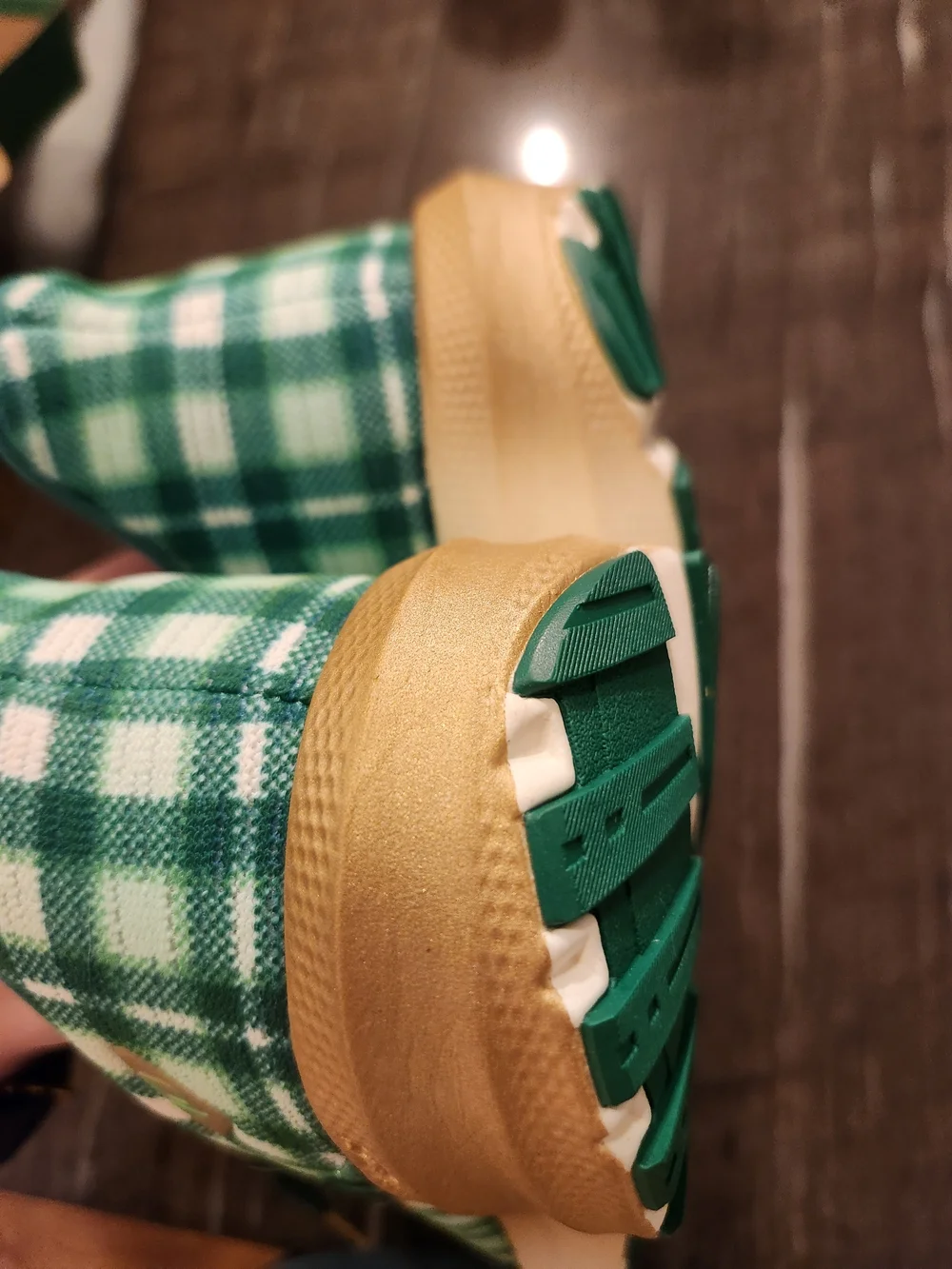 Brooks Green Plaid Athletic Running Shoes with Gold Accents
